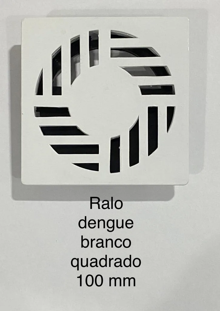 Ralo dengue branco quadrado 100mm com grelha antivetores — N7N Ferramentaria