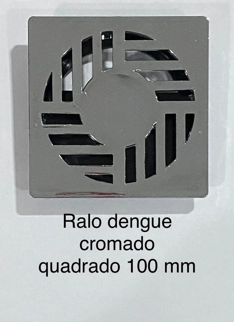 Ralo dengue cromado quadrado 100mm com grelha antivetores — N7N Ferramentaria