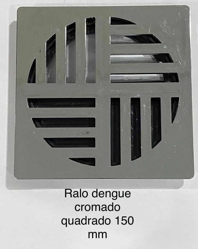 Ralo dengue cromado quadrado 150mm com grelha antivetores — N7N Ferramentaria