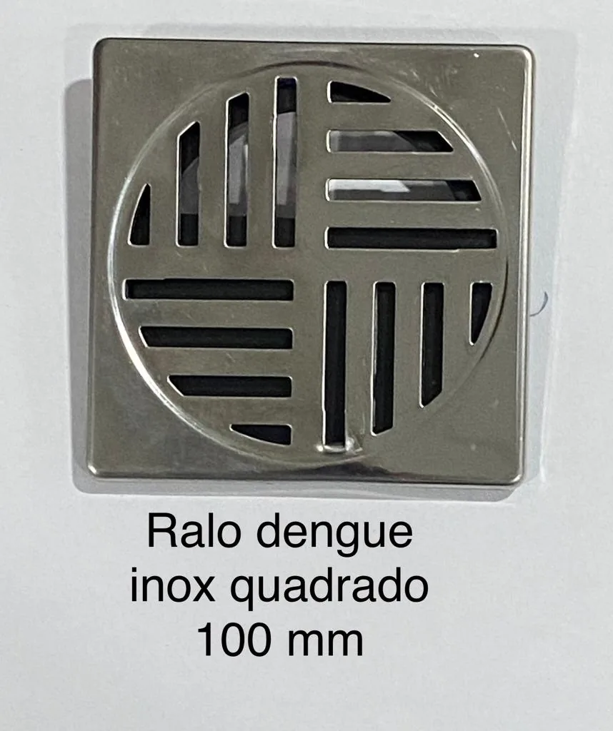 Ralo dengue inox quadrado 100mm com grelha antivetores — N7N Ferramentaria